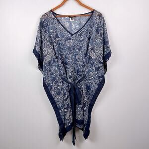 Lands End sheer floral paisley tie waist swim cover/ layering piece